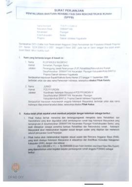 Surat Perjanjian Penyaluran Bantuan Rehabilitasi dan Rekonstruksi Rumah (SPPB) untuk rumah rusak ...