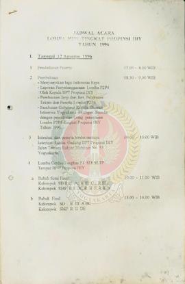 Jadwal Acara Lomba P2P4 Tingkat Provinsi Daerah Istimewa Yogyakarta tahun 1996.