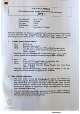 Surat Perjanjian Penyaluran Bantuan Rehabilitasi dan Rekonstruksi Rumah (SPPB), Nama Kelompok Tir...