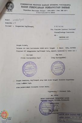 Surat dari Sekretaris atas nama Ketua Badan Perencanaan Pembangunan Daerah Provinsi Daerah Istime...