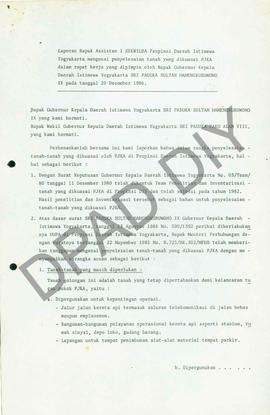 Laporan rapat kerja Asisten I Sekwilda Prov. DIY kepada Gub. DIY pada tanggal 20 Desember 1986 me...