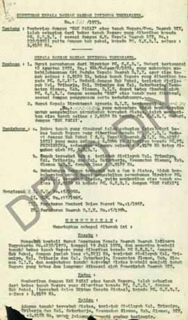 Surat keputusan Kepala Daerah DIY no. 313/1973 tanggal 20 Agustus 1973 tentang pemberian dengan h...