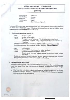 Amandemen Surat Perjanjian Penyaluran Bantuan Rehabilitasi dan Rekonstruksi Rumah (SPPB), Nama Ke...