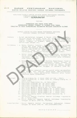 Surat Keputusan Kepala Kantor Wilayah Badan Pertanahan Nasional Provinsi DIY. No : 753/SK / HP / ...