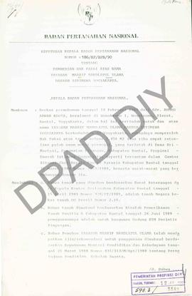 Keputusan Kepala  Badan Pertanahan Nasional Nomor: 186/HP/BPN/1990 tentang pemberian Hak Pakai at...