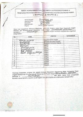 Berita Acara Pembentukan Kelompok dan Pengurus Kelompok Masyarakat dan Penetapan Prioritas Usulan...