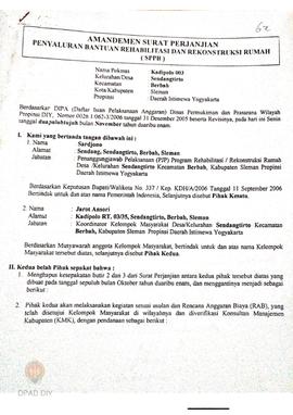 Amandemen Surat Perjanjian Penyaluran Bantuan Rehabilitasi dan Rekonstruksi Rumah (SPPB),  Nama K...