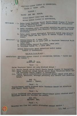 Peraturan Daerah Tk II Gunungkidul Nomor: 6 tahun 1976 tentang  tempat dan bea parkir serta risal...