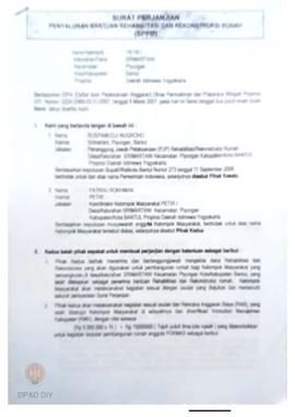 Surat Perjanjian Penyaluran Bantuan Rehabilitasi dan Rekonstruksi Rumah (SPPB) Untuk Perbaikan Ru...