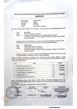 Berita Acara Penarikan/Penggunaan Dana Rehabilitasi/Rekonstruksi Rumah (BAPPD) Rusak Berat, Nama ...