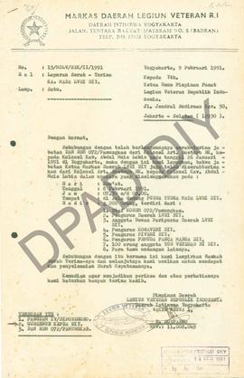 Surat dari Pimpinan Daerah Legiun Veteran Republik Indonesia Daerah Istimewa Yogyakarta, Wakil Ke...