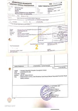 Surat Perintah Pencairan Dana kepada Kelompok Masyarakat Kabupaten Gunungkidul untuk Belanja Lain...