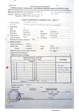 Laporan dari Balai Pengawasan dan Sertifikasi Benih II Satuan Tugas DIY tentang hasil  pemeriksaa...