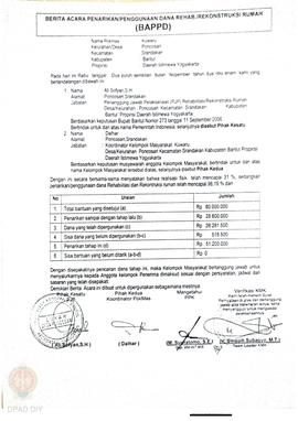 Berita Acara Penarikan/Penggunaan Dana Rehabilitasi/Rekonstruksi Rumah (BAPPD) Rusak Berat, Nama ...