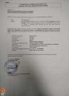 Berkas Laporan Kemajuan Penggunaan Dana Pekerjaan Rehabilitasi dan Rekonstruksi rumah Kelompok Ma...