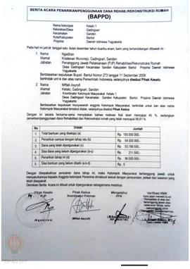 Berita Acara Penarikan/Penggunaan Dana Rehabilitasi/Rekonstruksi Rumah (BAPPD) Rusak Berat, Nama ...