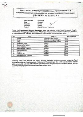 Berita Acara Pembentukan Kelompok dan Pengurus Kelompok Masyarakat dan Penetapan Prioritas Usulan...
