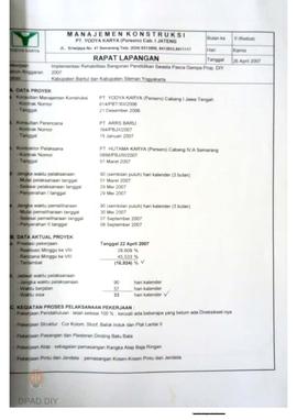Rapat evaluasi monitoring bulanan bulan ke II (kedua) April 2007. Pekerjaan implementasi rehabili...
