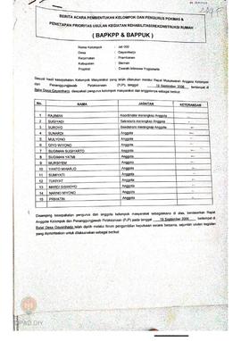 Berita Acara Pembentukan Kelompok dan Pengurus Pokmas dan Penetapan Prioritas Usulan Kegiatan Reh...
