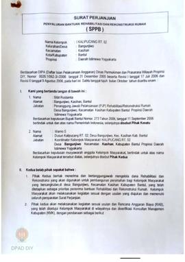 Surat Perjanjian Penyaluran Bantuan Rehabilitasi dan Rekonstruksi Rumah (SPPB), Nama Kelompok I s...