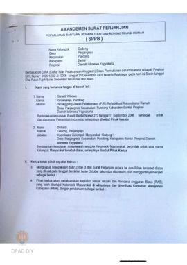 Amandemen Surat Perjanjian Penyaluran Bantuan Rehabilitasi dan Rekonstruksi Rumah (SPPB),  Nama K...