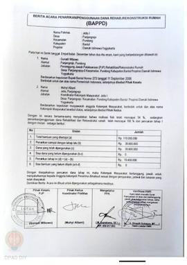 Berita Acara Penarikan/Penggunaan Dana Rehabilitasi/Rekonstruksi Rumah (BAPPD) Rusak Berat, Nama ...