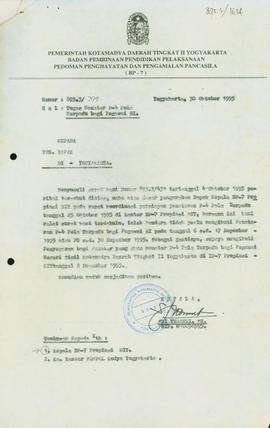 Surat dari Kepala  Badan Pembina Pendidikan Pelaksanaan Pedoman Penghayatan dan Pengamalan Pancas...