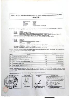 Berita Acara Penarikan/Penggunaan Dana Rehabilitasi/Rekonstruksi Rumah (BAPPD) Rusak Berat, Nama ...