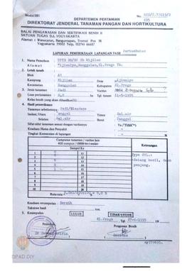 Laporan dari Balai Pengawasan dan Sertifikasi Benih II tentang hasil pemeriksaan lapangan fase pe...