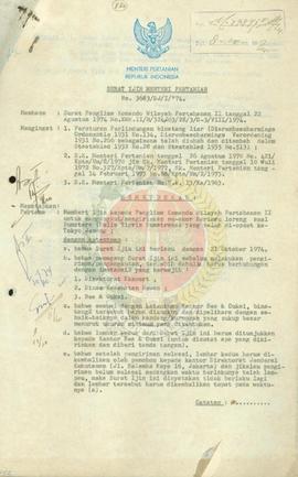 Surat ijin Menteri Pertanian No 3683/09/I/1974 kepada Panglima Komando Wilayah pertahanan II untu...
