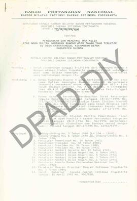 Surat Keputusan Kepala Kantor Wilayah Badan Pertanahan Nasional Provinsi DIY No 735 /SK / HM /  B...