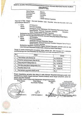 Berita Acara Penarikan/Penggunaan Dana Rehabilitasi/Rekonstruksi Rumah (BAPPD) Rusak Berat, Nama ...