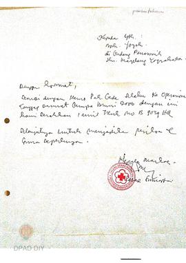 Surat dari PMI Cabang Klaten 1 unit truck untuk operasional tanggap darurat gempa bumi 2006