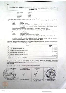 Berita Acara Penarikan/Penggunaan Dana Rehabilitasi/Rekonstruksi Rumah (BAPPD) Rusak Berat, Nama ...