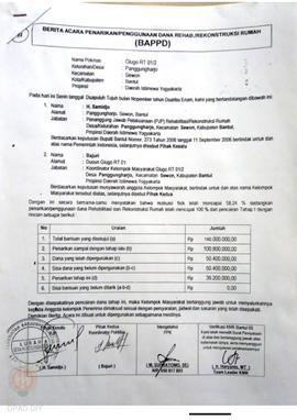 Berita Acara Penarikan/Penggunaan Dana Rehabilitasi/Rekonstruksi Rumah (BAPPD) Rusak Berat, Nama ...