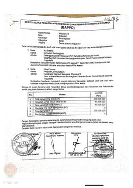 Berita Acara Penarikan/Penggunaan Dana Rehabilitasi/Rekonstruksi Rumah (BAPPD) Rusak Berat, Nama ...