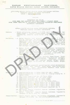 Surat Keputusan Kepala   Kantor Wilayah BPN Provinsiinsi DIY                    No : 029/SK/HM/BP...