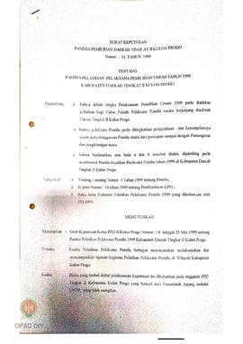 Surat Keputusan Panitia PPD Tingkat II Kulon Progo Nomor 14 tahun 1999 mengenai panitia pelatihan...
