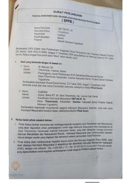 Surat Perjanjian Penyaluran Bantuan Rehabilitasi dan Rekonstruksi Rumah (SPPB), Nama Kelompok I d...