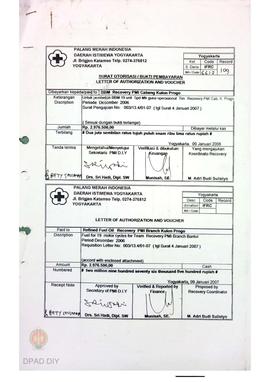 Bukti pembayaraan untuk pembelian BBM guna operasional Tim recovery periode Desember 2006