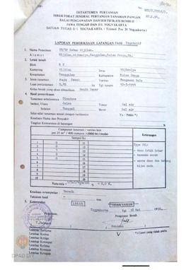 Laporan dari Balai Pengawasan dan Sertifikasi Benih II tentang hasil pemeriksaan lapangan fase pe...