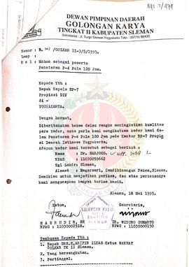 Surat dari Dewan Pimpinan Golongan Karya Dati II Kabupaten Sleman kepada Kepala BP-7 Provinsi Dae...