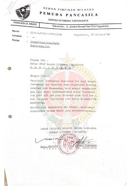 Surat dari Dewan Pimpinan Wilayah Pemuda Pancasila Daerah Istimewa Yogyakarta kepada Ketua BP-7 D...