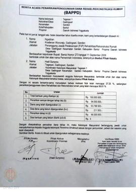 Berita Acara Penarikan/Penggunaan Dana Rehabilitasi/Rekonstruksi Rumah (BAPPD) Rusak Berat, Nama ...