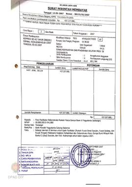 Surat Perintah Pencairan Dana kepada para Fasilitator Rekonstruksi Rumah Pasca Gempa Bumi di Yogy...