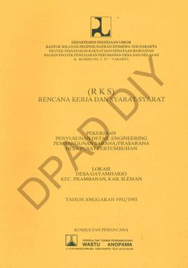 Rencana kerja dan syarat-syarat pekerjaan penyusunan Detail Enginering pembangunan sarana/prasara...