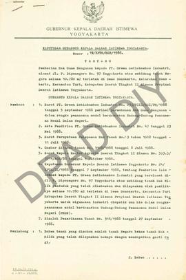 Surat keputusan Gubernur Kepala Daerah DIY, no. 19/KPTS/HGB/1988 tanggal 17 Oktober 1988 tentang ...