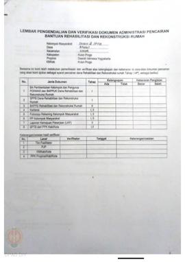 lembar Pengendalian dan Verifikasi Dokumen Administrasi Pencairan Bantuan Rehabilitasi dan Rekons...