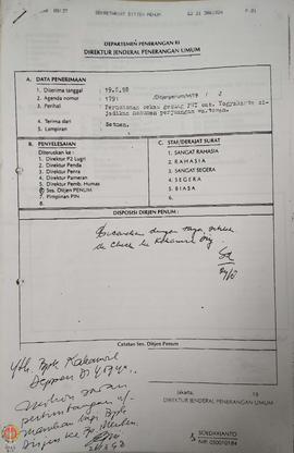 Berkas Surat dari Sekretaris Direktorat Jenderal Penerangan Umum Departemen Penderanagn Republik ...